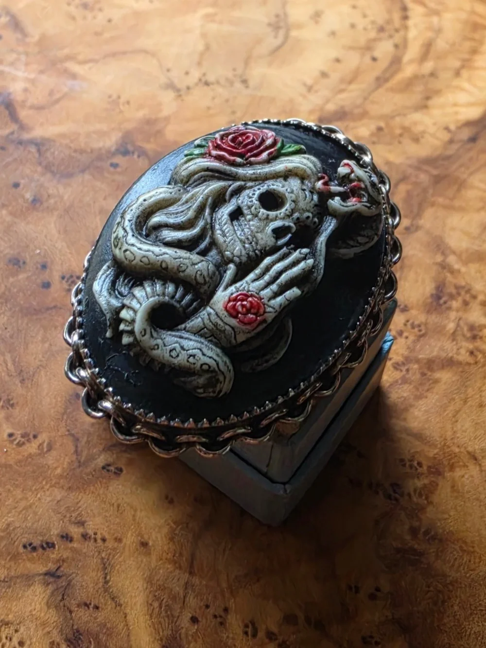 Resin & Sterling Dia De Los Muertos Day of the Dead Snake Skull Ring